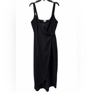 ASOS Cotton Linen Black Straps Button Wrap Midi Dress Sz 4